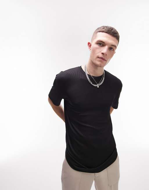 Topman - Oversized T-shirt i sort ribstrik