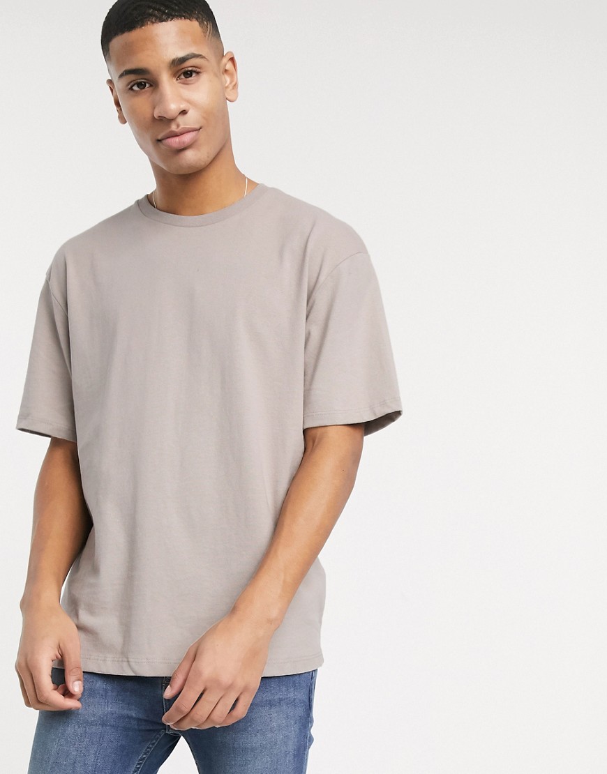 Topman - Oversized T-shirt in donkere kiezelkleur-Kiezelkleurig