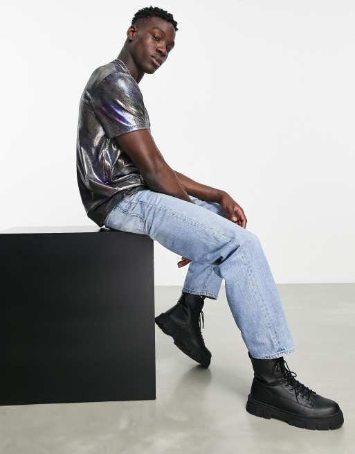 Topman - Oversized T-shirt in geverfd metallic