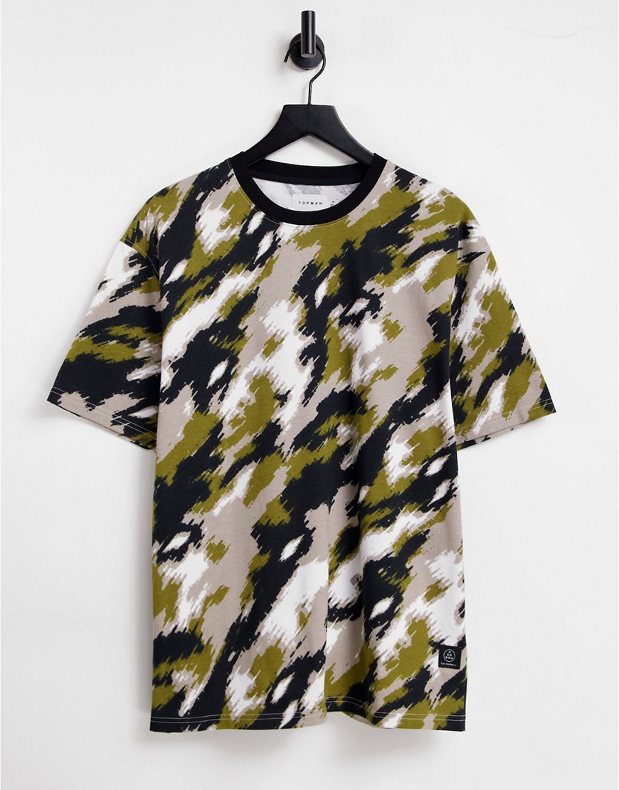 Topman - Oversized t-shirt in geverfde camouflageprint-Veelkleurig