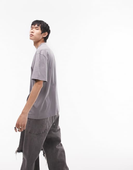 Topman - Oversized T-shirt in middengrijs
