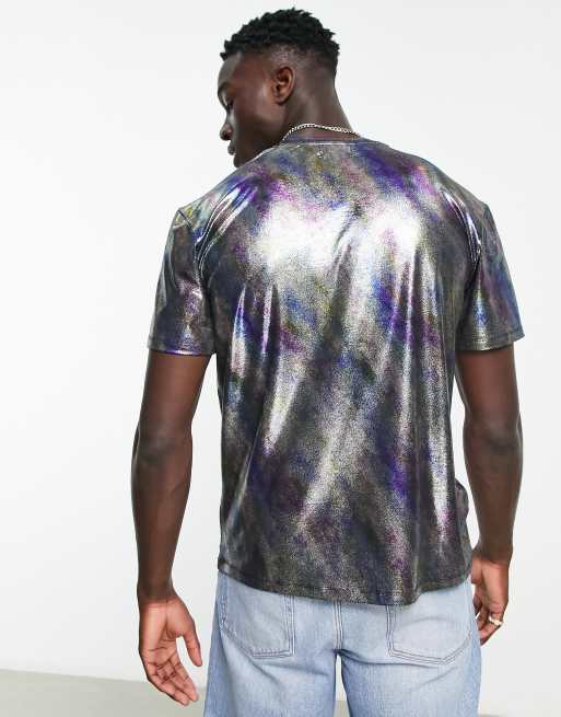 Topman oversized T-shirt in painted metallic