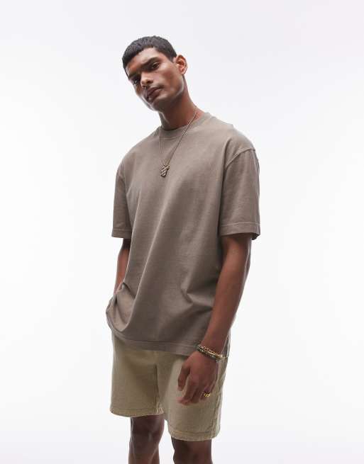 Topman oversized t-shirt in washed khaki