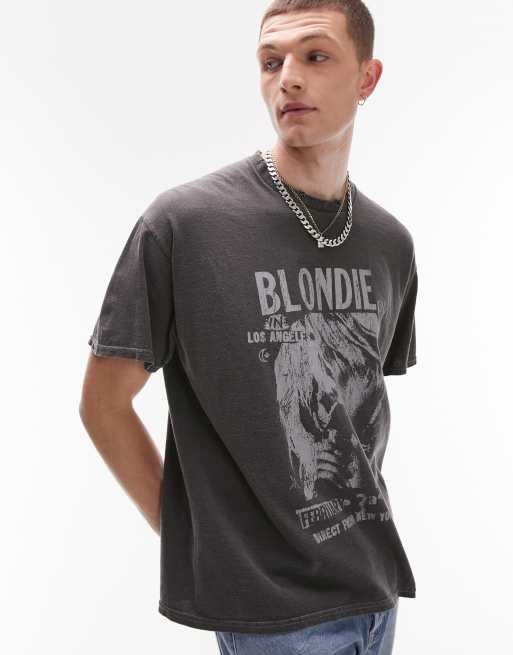 Topman - Oversized T-shirt med 'Blondie'-print i forvasket sort