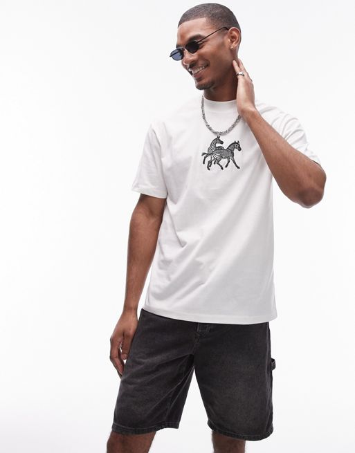 Topman - Oversized T-shirt med broderet zebramotiv i sort
