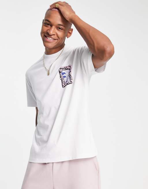 Topman - Oversized T-shirt met 3D gezichtsprint in wit 
