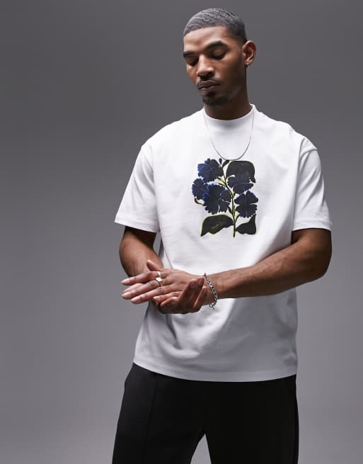 Topman - Oversized T-shirt met abstracte bloemenprint in wit