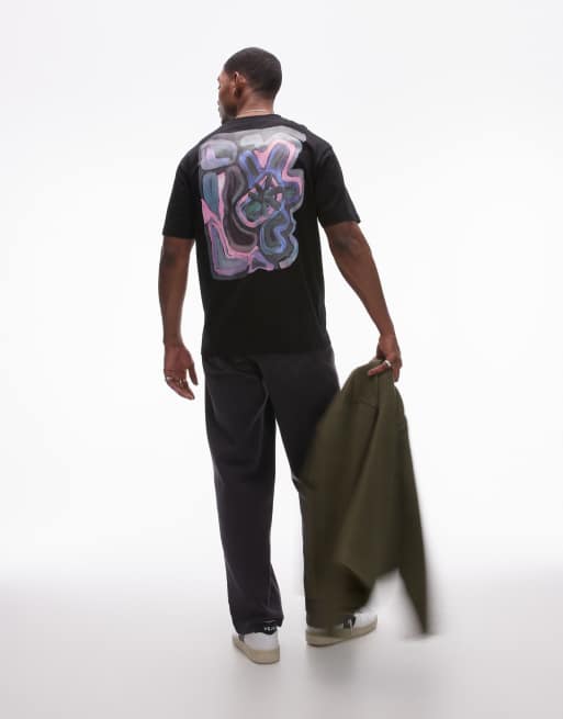 Topman - Oversized T-shirt met abstracte print op de voor- en achterkant in zwart