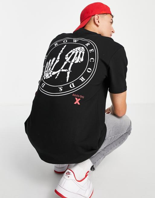 Topman - Oversized T-shirt met 'Death Row'-bottenprint op de voor- en achterkant in zwart 