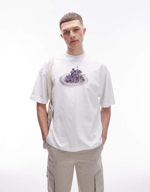 Topman - Oversized T-shirt met druivenprint in wit