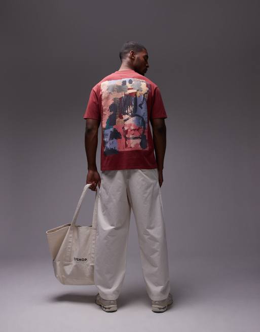 Topman - Oversized T-shirt met geschilderde print op de voor- en achterkant in bordeauxrood met wassing