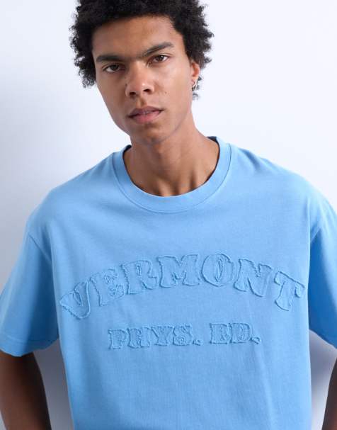 Topman - Oversized T-shirt met geschreven Vermont Phys Ed-borduursel in blauw met wassing - view 1