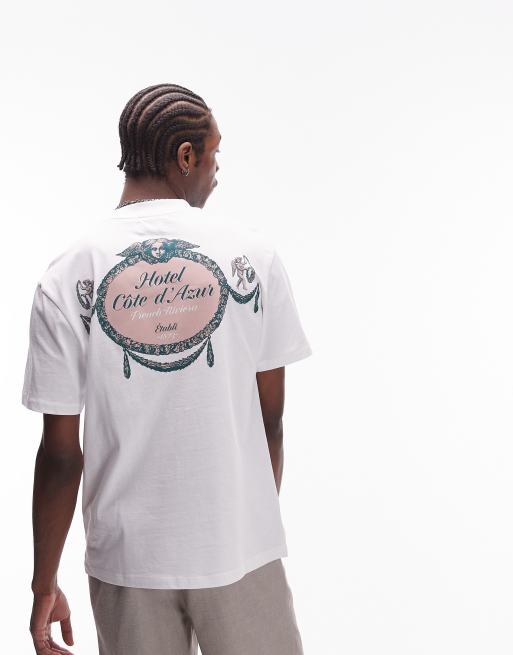 Topman - Oversized T-shirt met Hotel Côte D'Azur-print op de voor- en achterkant in wit