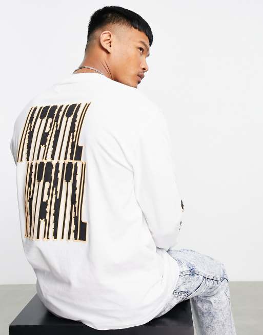 Topman - Oversized T-shirt met lange mouwen en tekstprint in wit 