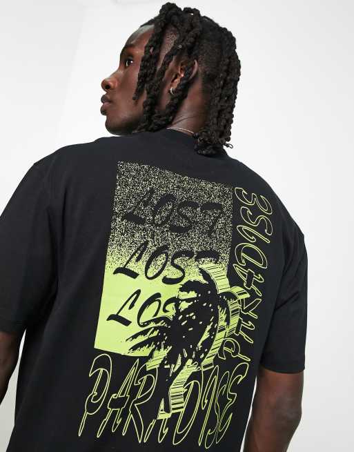 Topman - Oversized T-shirt met 'Lost Paradise' print in zwart