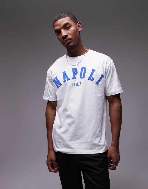 Topman - Oversized T-shirt met Napoli-print in wit