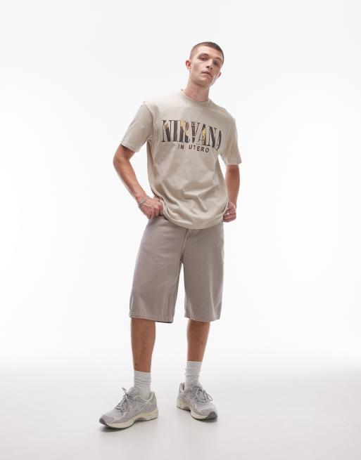 Topman - Oversized T-shirt met Nirvana-engelprint op de voor- en achterkant in stone met wassing, 4 van 4