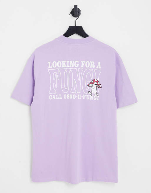 Topman - Oversized T-shirt met paddenstoelen print op voor- en achterzijde in lila
