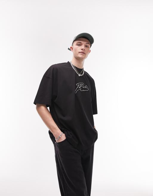 Topman - Oversized T-shirt met Paris-patch in zwarte wassing