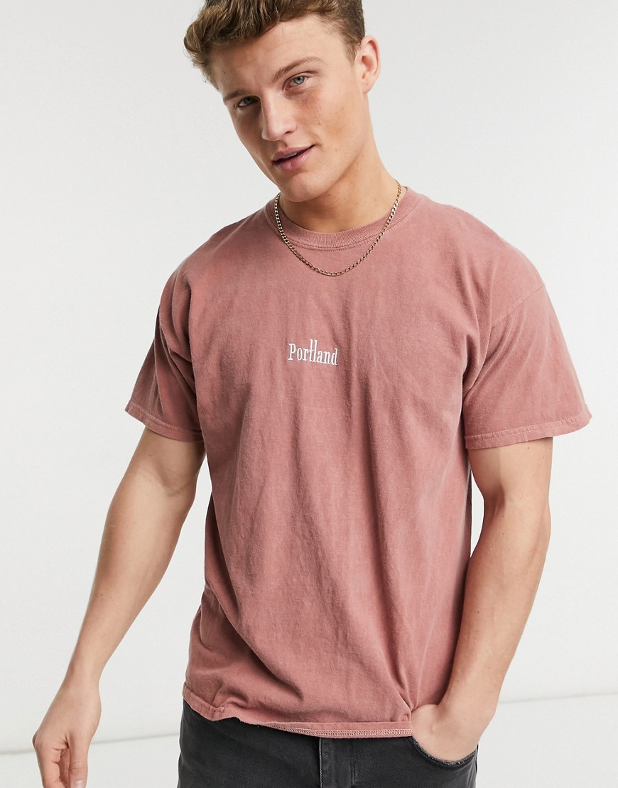 Topman - Oversized T-shirt met Portland-tekstborduursel in roest-Rood