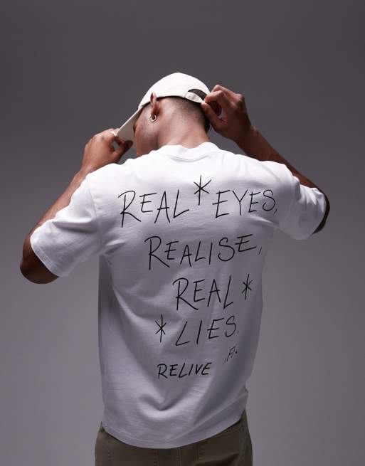 Topman - Oversized T-shirt met Real Lies-print in wit