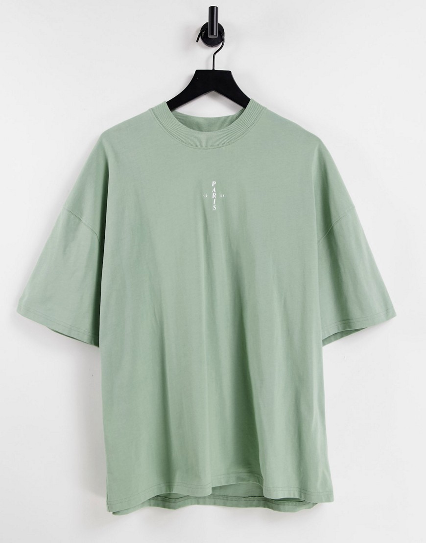 Topman - Oversized T-shirt met rubberen Paris-badge in groen