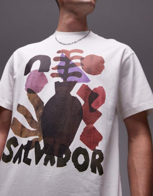 Topman - Oversized T-shirt met Salvador-print en wassing in stone, 3 van 4