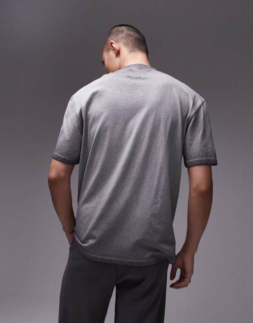 Topman - Oversized T-shirt met speelkaart-borduursel in zwart met wassing, 3 van 4