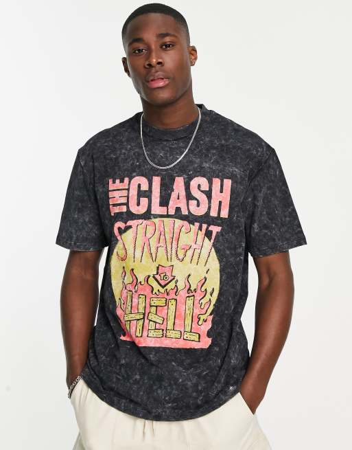 Topman - Oversized T-shirt met 'The Clash' print in zwarte wassing