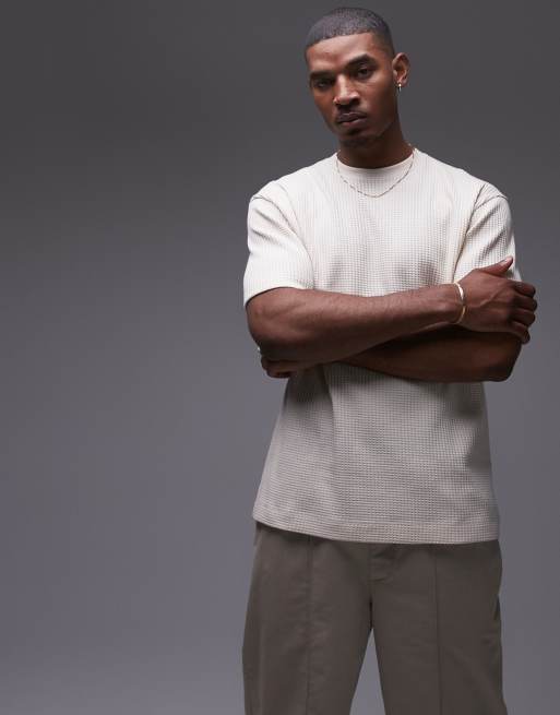 Topman - Oversized T-shirt met wafelstructuur in ecru