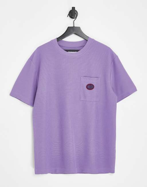 Topman - Oversized T-shirt met wafeltextuur en borstzak in paars met wassing 