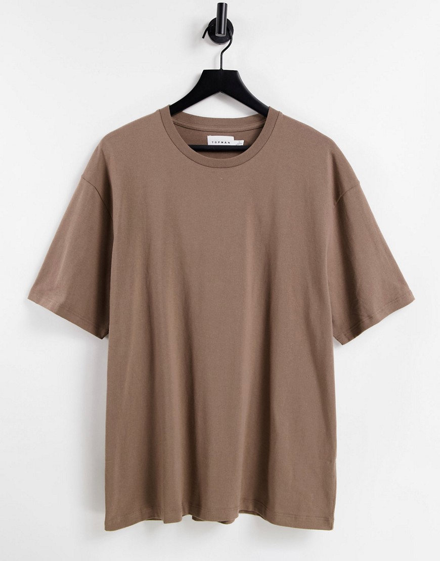 Topman - Oversized T-shirt van biologisch katoen in bruin