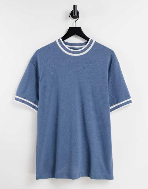Topman - Oversized T-shirt van Tee Airtex stof met gekleurde randen in blauw