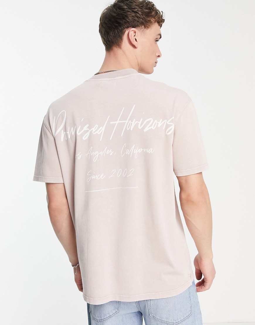 Topman oversized t-shirt with back Promised Horizons text print stone-Neutral