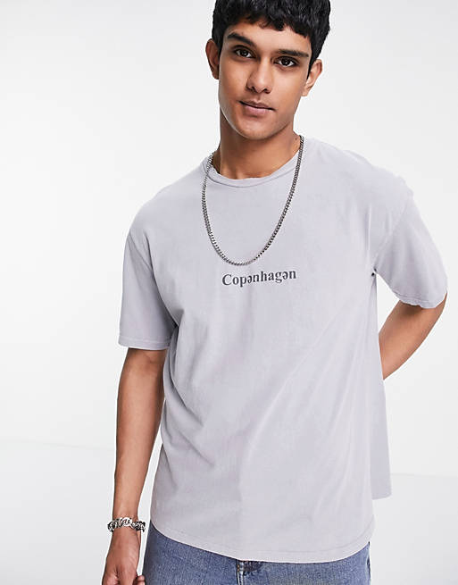 Topman oversized t-shirt with back to front Copenhagen print in grey