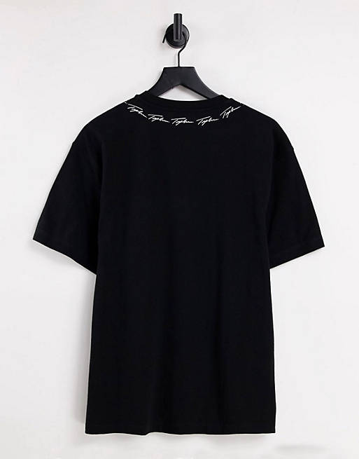  Topman oversized t-shirt with badge and neck print in black 