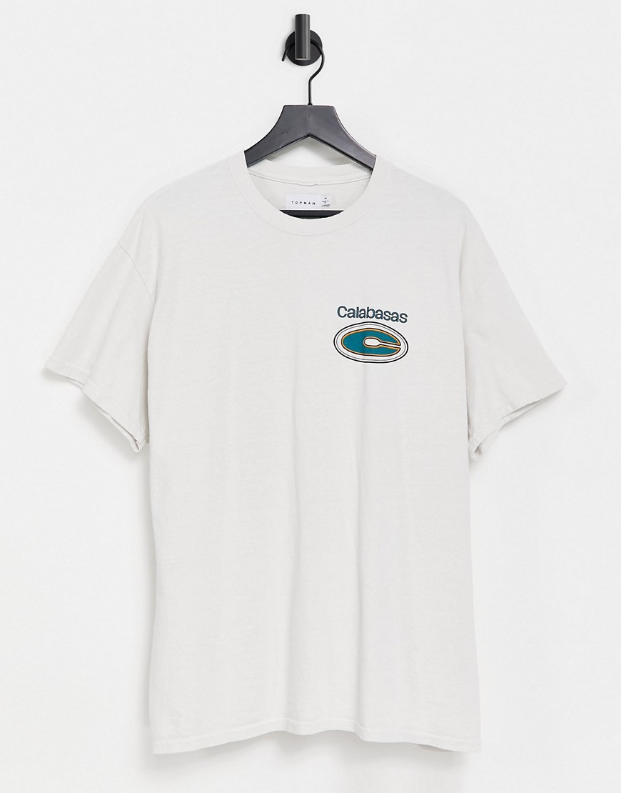 Topman oversized t-shirt with calabasas print in ecru-White