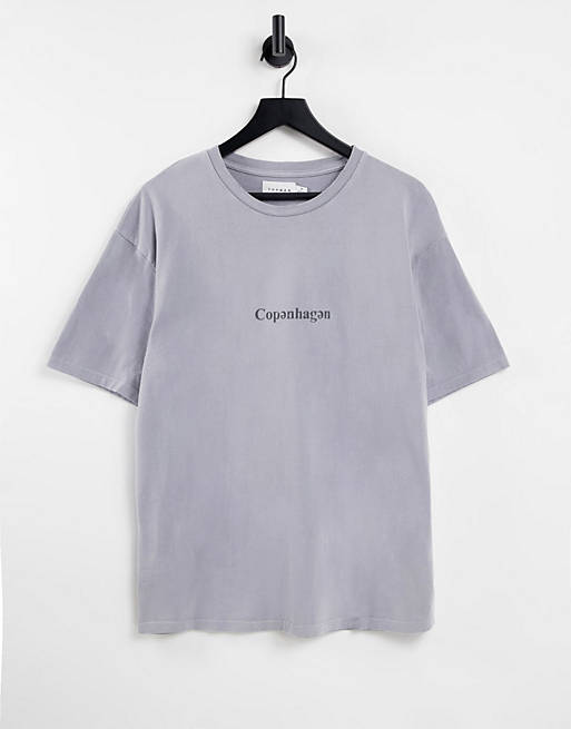 Men Topman oversized t-shirt with Copenhagen chest print in grey 