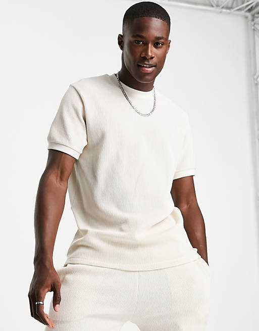  Topman oversized t-shirt with cord stripe in cream 