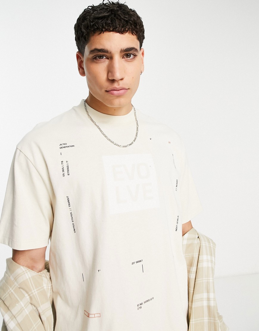 topman oversized t-shirt with evolve box print in ecru-white