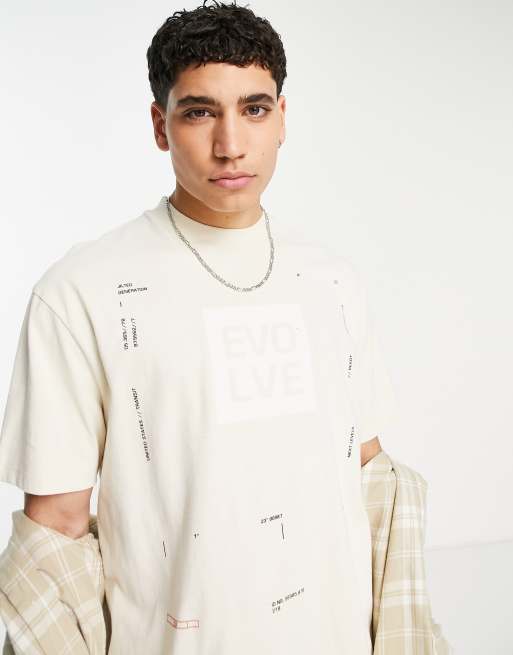 Topman oversized T-shirt with evolve box print in ecru