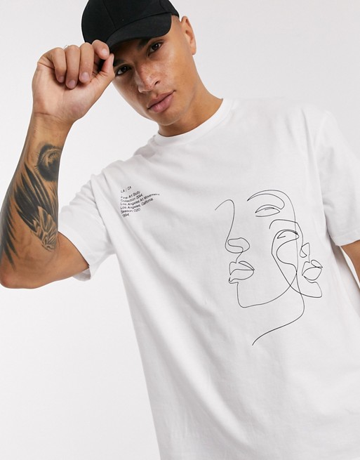 Topman oversized t-shirt with face print in white