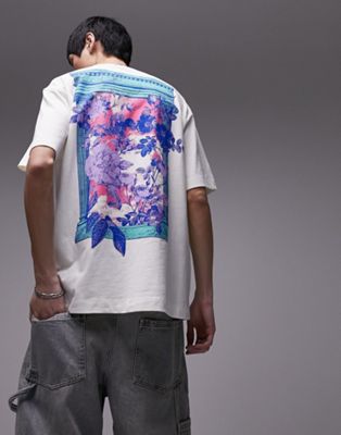 Topman oversized t-shirt with floral columns print in ecru