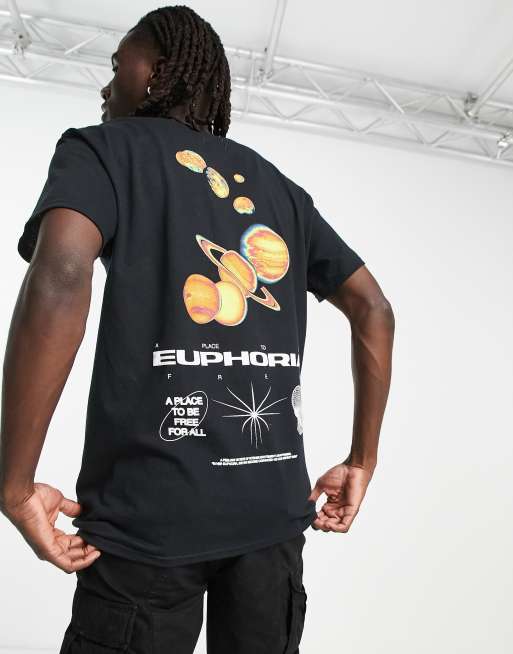 Topman oversized t-shirt with front and back euphoria planet print in black
