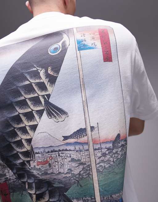 Topman oversized t-shirt with front and back koi print in white