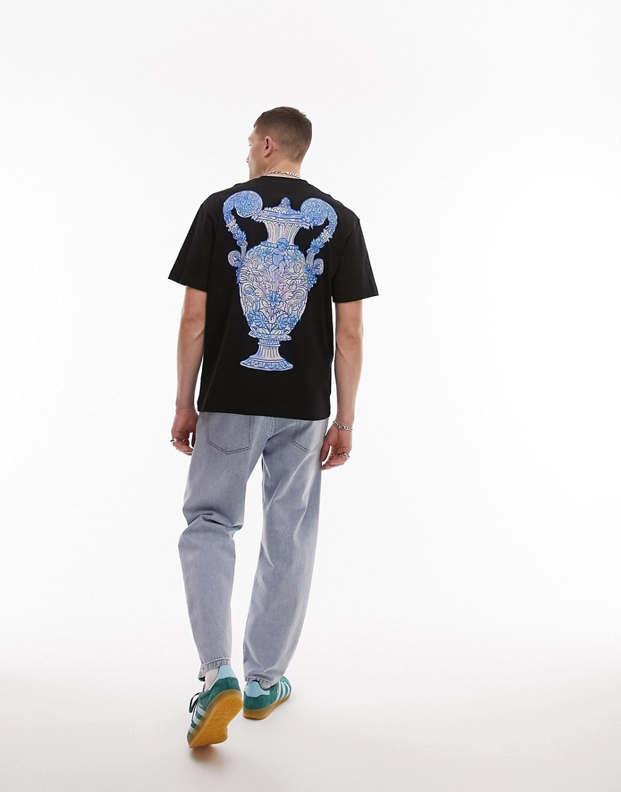 Topman oversized t-shirt with front and back urn print in black