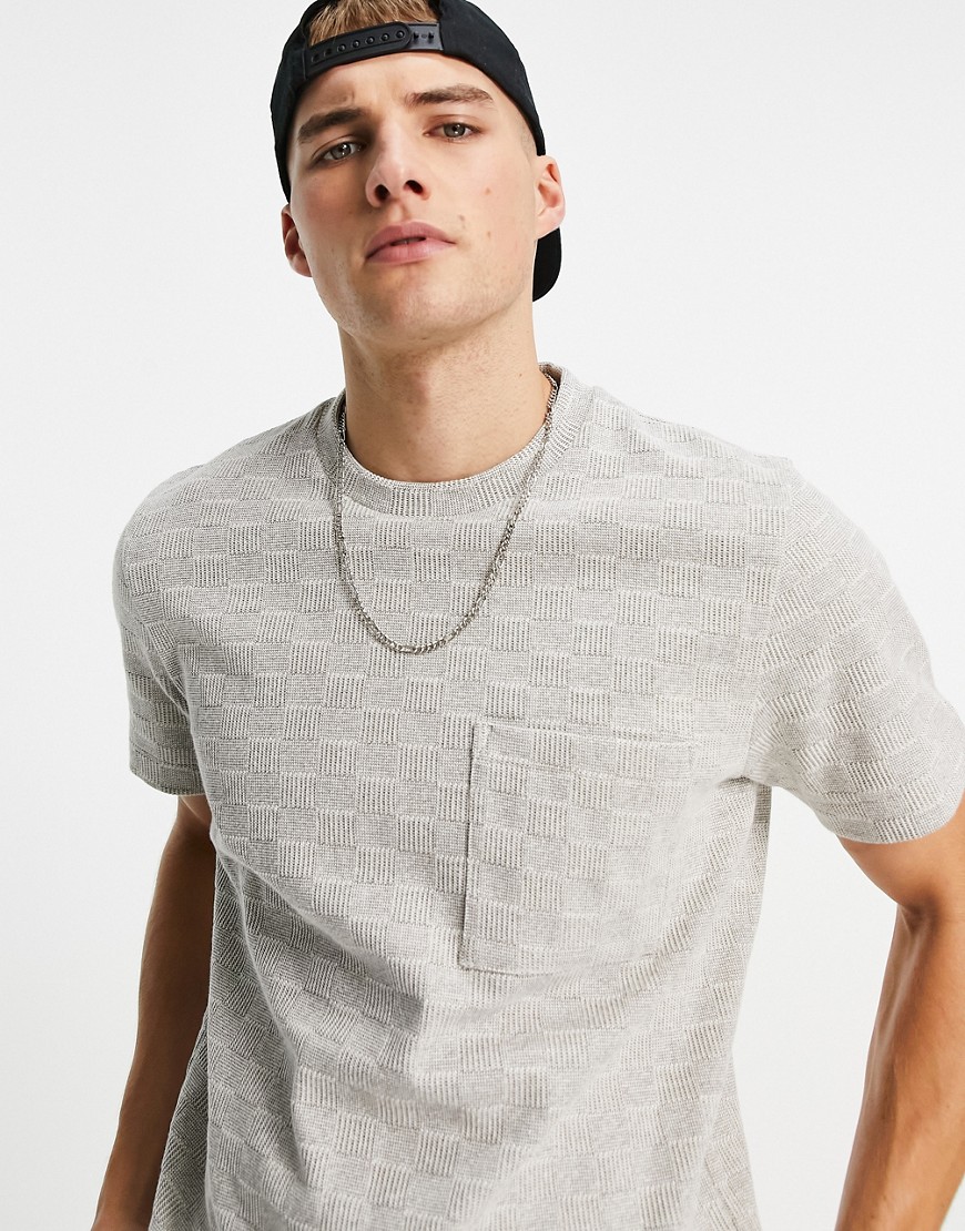 Topman oversized t-shirt with grid check design in cream-White