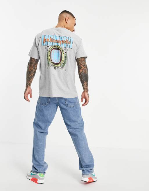 Topman oversized t-shirt with Indianapolis front and back print in gray heather
