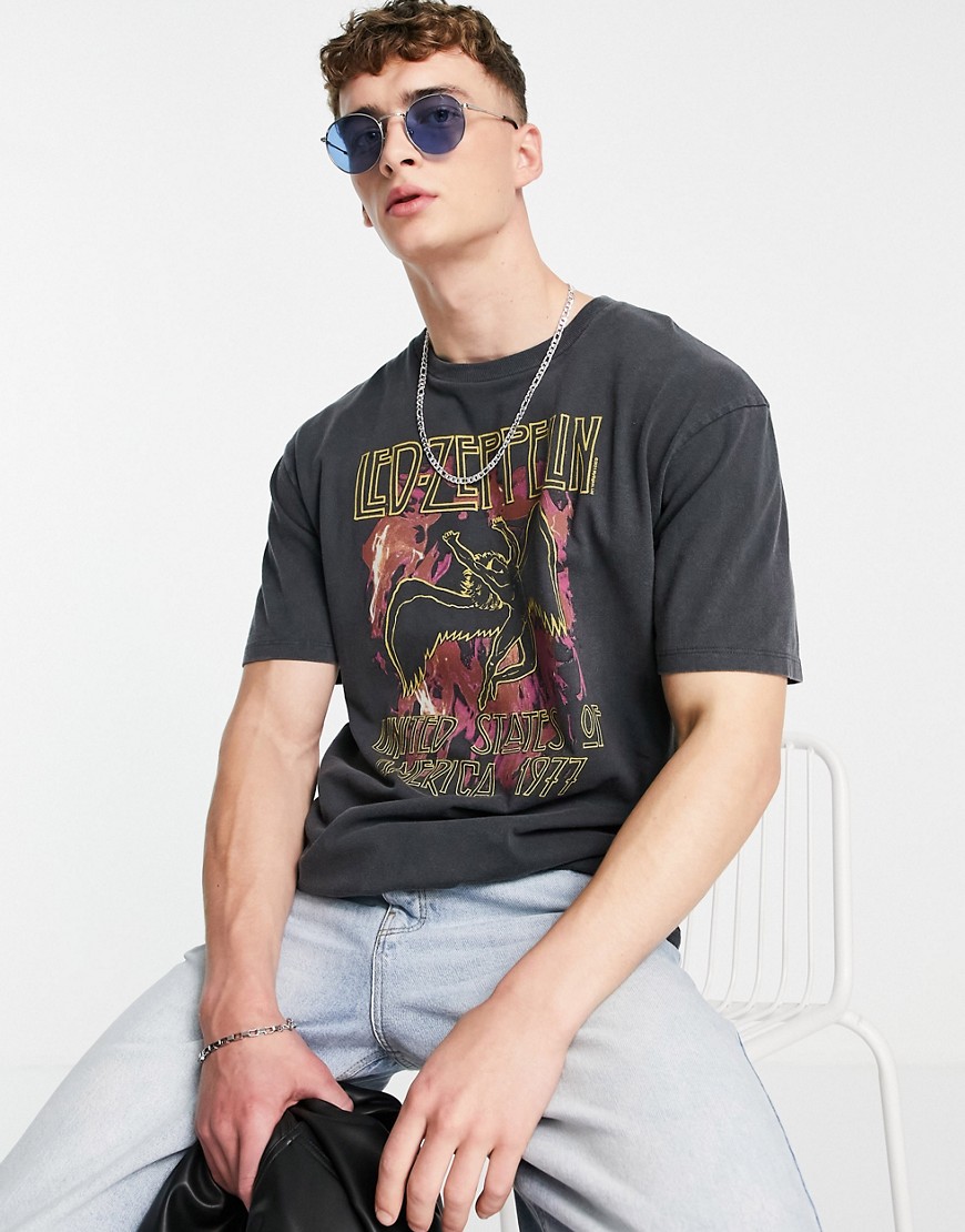 Topman oversized t-shirt with Led Zeppelin print in washed black