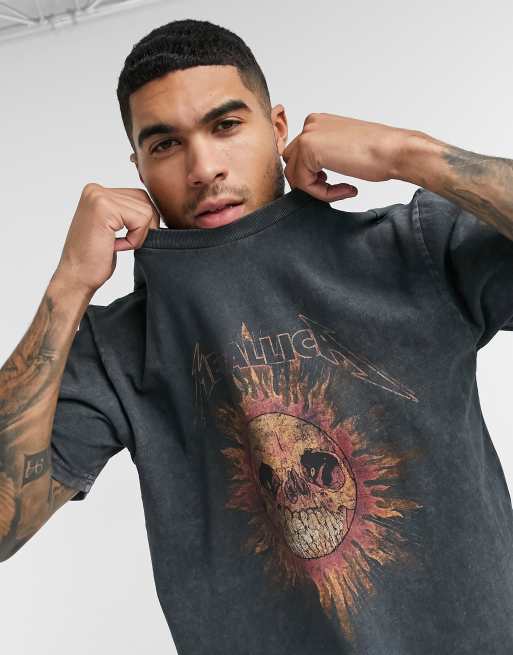 Topman oversized t-shirt with Metallica print in black